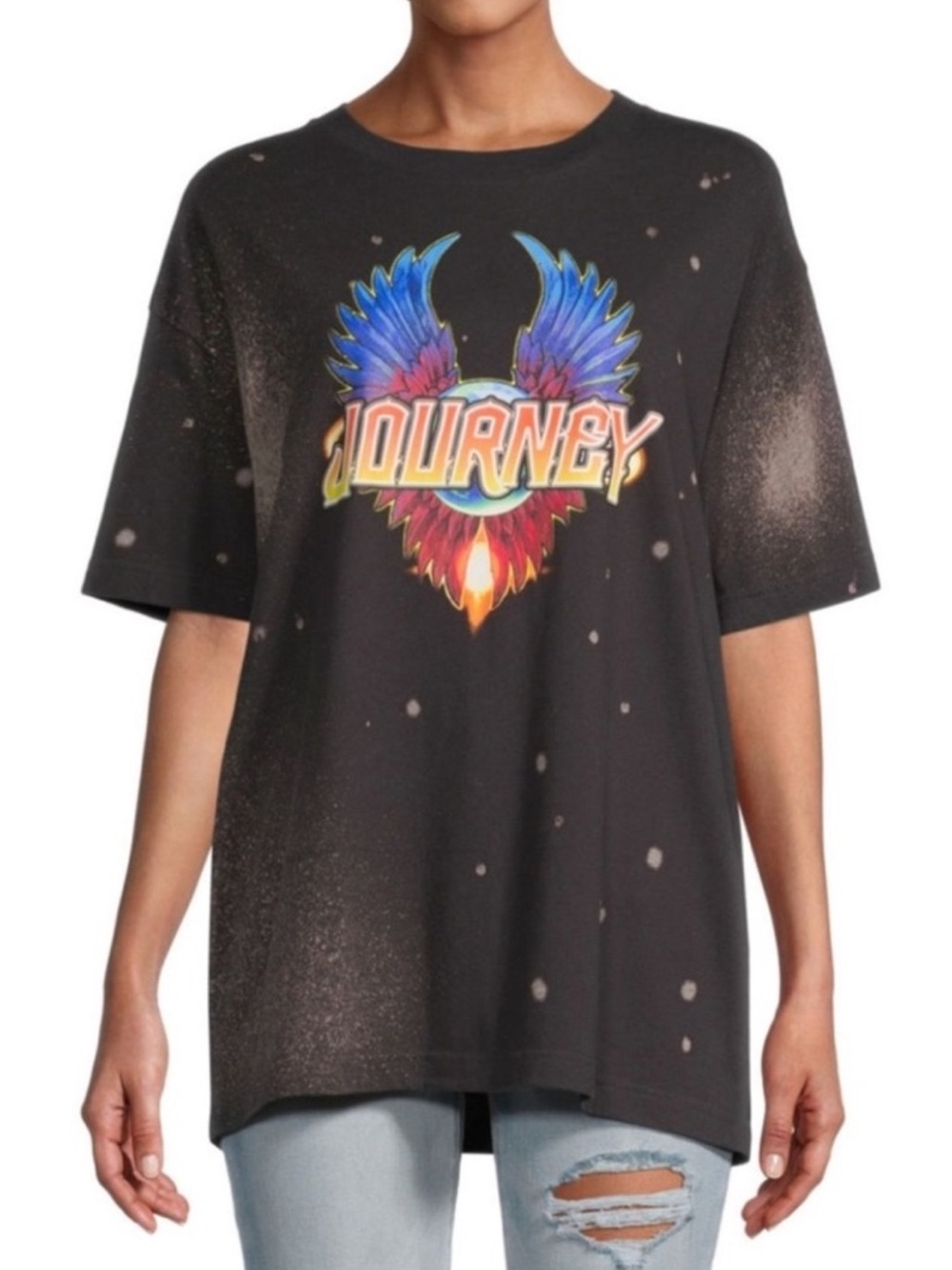 JOURNEY Band Tee Bleach Splatter Graphic T-Shirt Black Medium